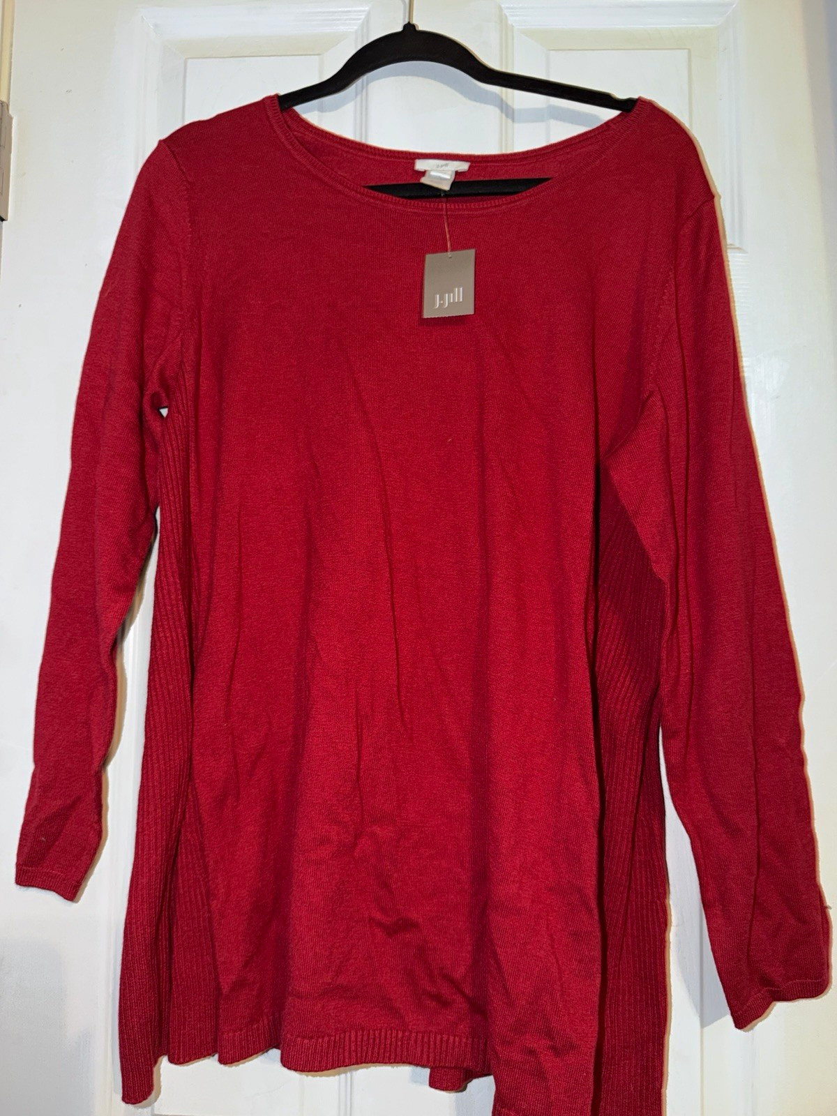 J. Jill Women’s Petite LP Red Knit Scoop Neck Long Sleeve Pullover Sweater J. Jill Women’s Petite LP Red Knit Scoop Neck Long Sleeve Pullover Sweater