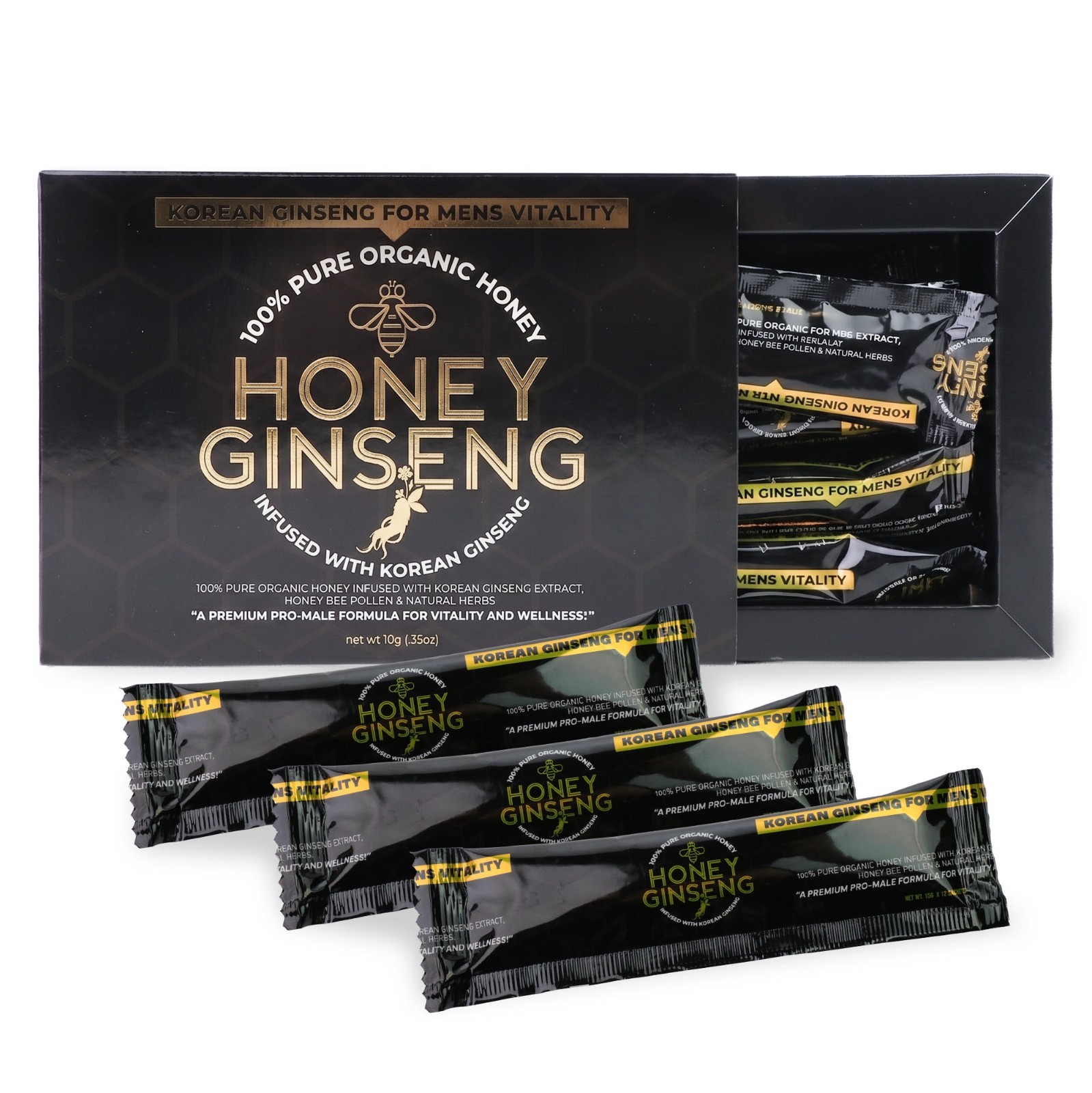 12 Pack Sachets Korean Honey Ginseng 100% Pure Organic Men’s Vitality Wellness