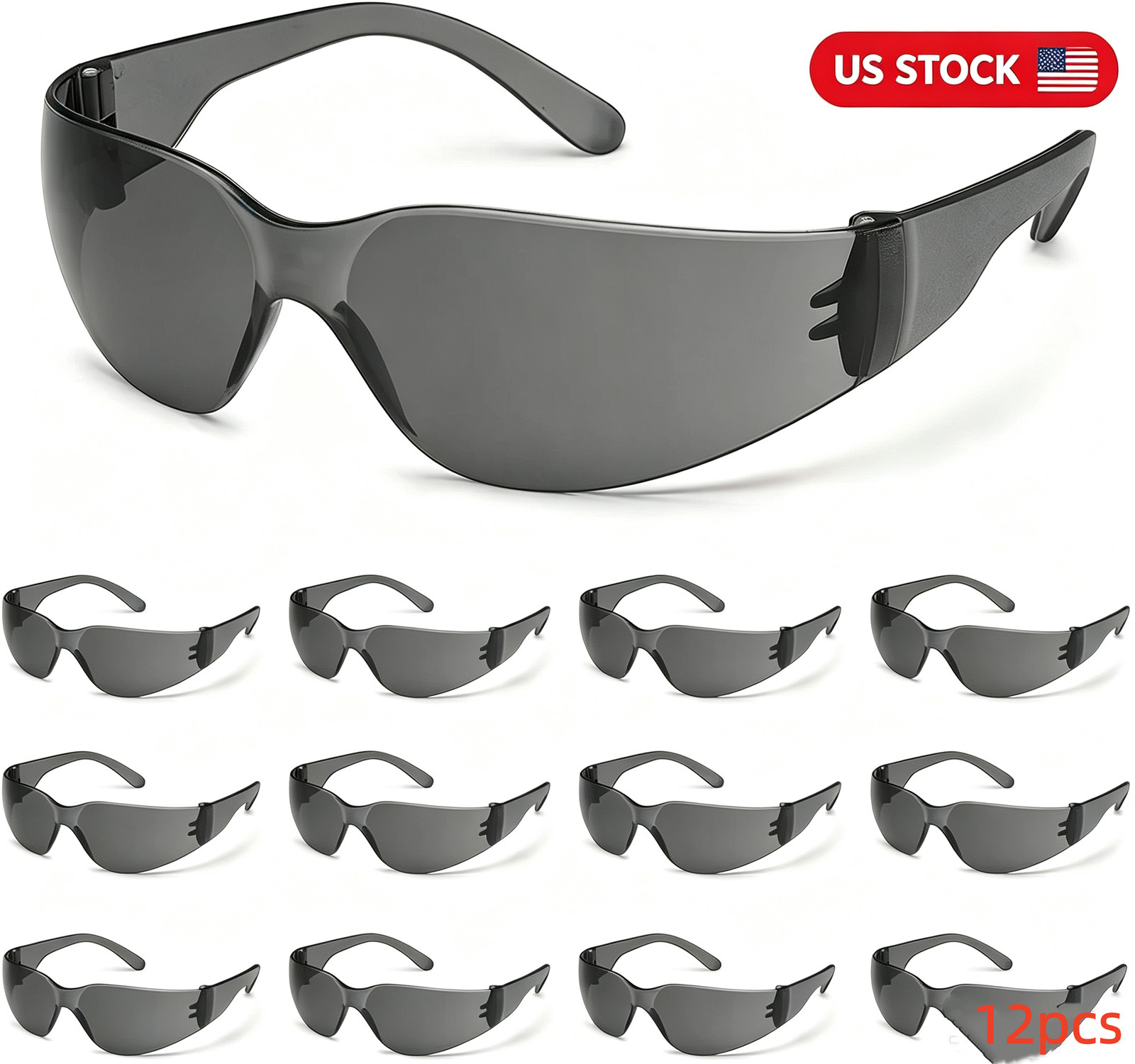 12 PR. GRAY SMOKE LENS SUNGLASSES Protective Eyewear Work Safety Glasses UV Z87+