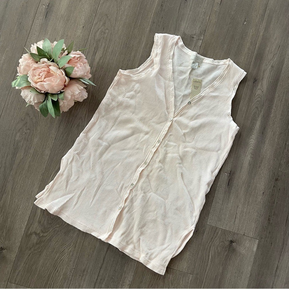 New Vintage Express Cream Waffle Knit Button Down Shirt Mini Dress New Vintage Express Cream Waffle Knit Button Down Shirt Mini Dress