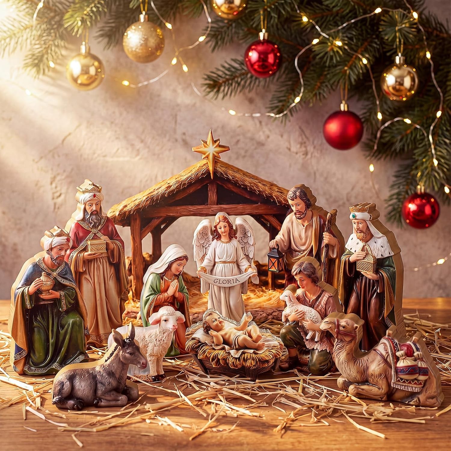 12 Pcs Christmas Nativity Scene Set, Wooden Christmas Decor Holy Family Figurine 12 Pcs Christmas Nativity Scene Set, Wooden Christmas Decor Holy Family Figurine