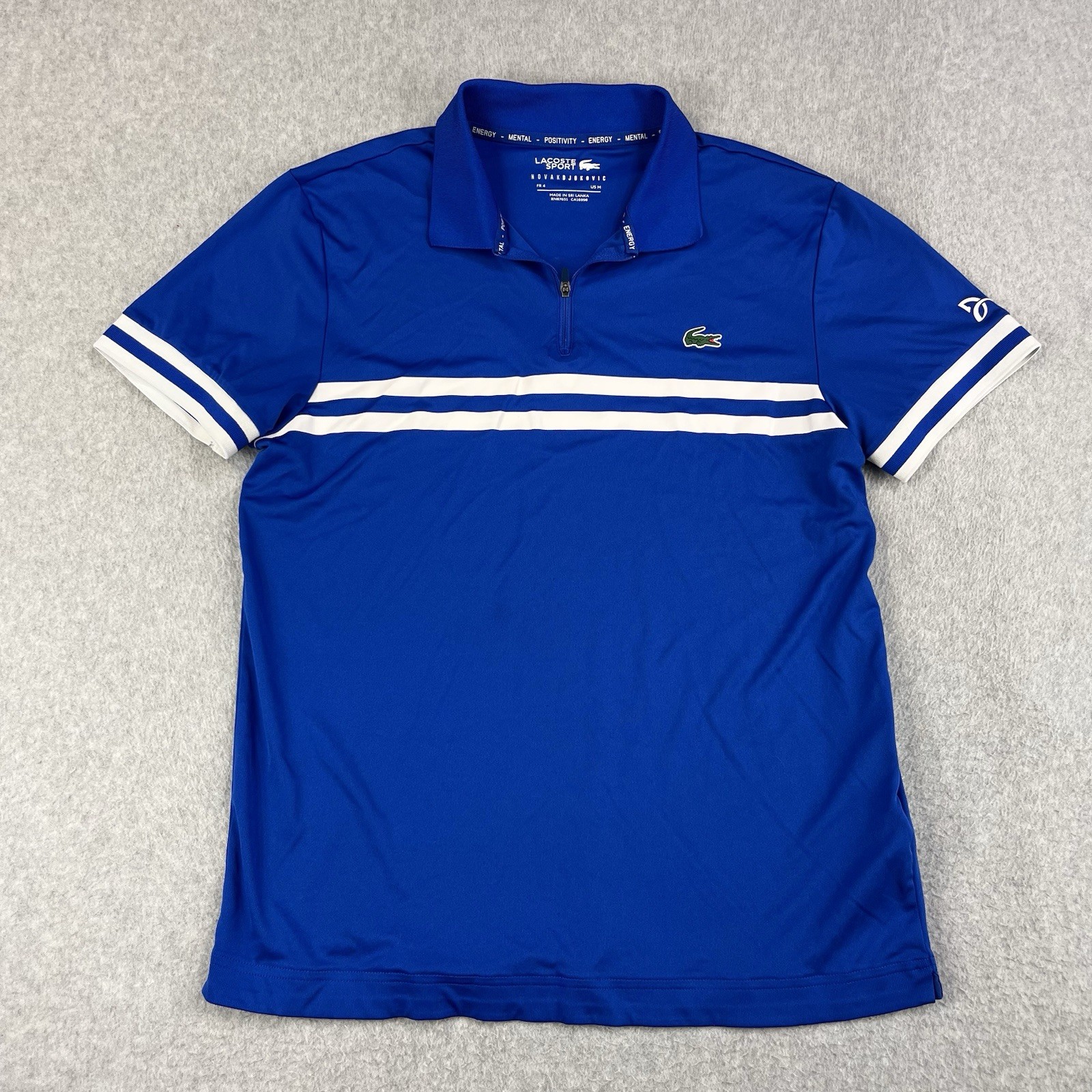 Lacoste Sport Novak Djokovic Tennis Polo Shirt Mens Medium Blue Zip Up Tour