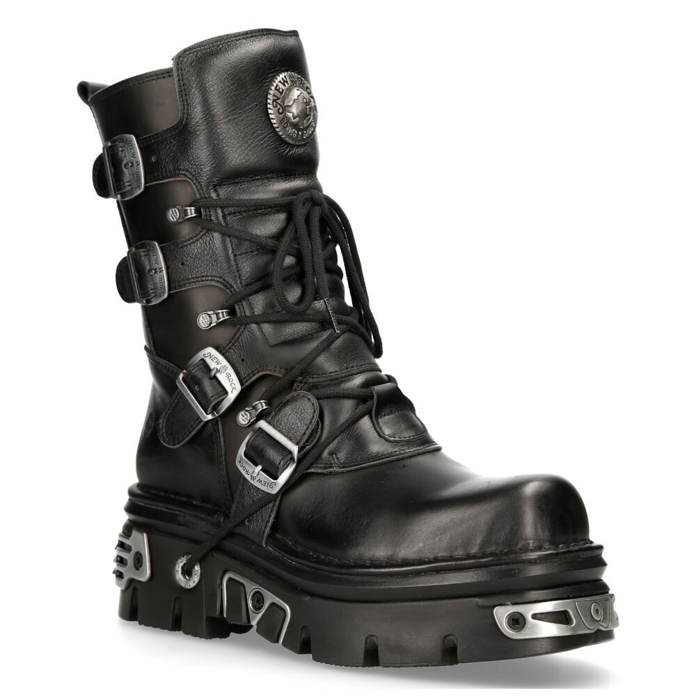 New Rock M.373-S4 Metallic Boots Black 100% Leather Goth Biker Emo Fashion