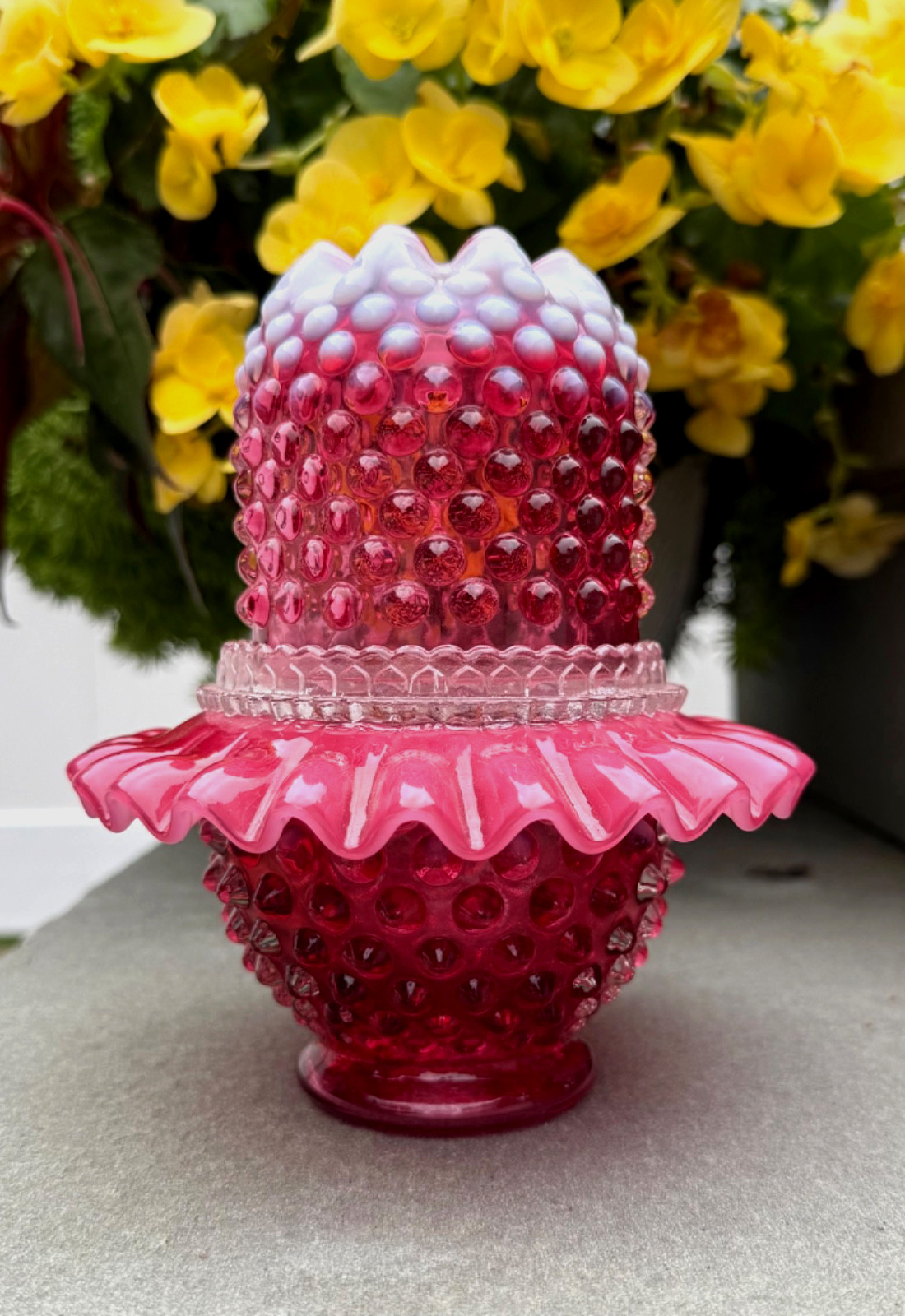 SCARCE Fenton**CRANBERRY OPAL HOBNAIL 3 PC FAIRLY LIGHT**Historical Coll. 1994