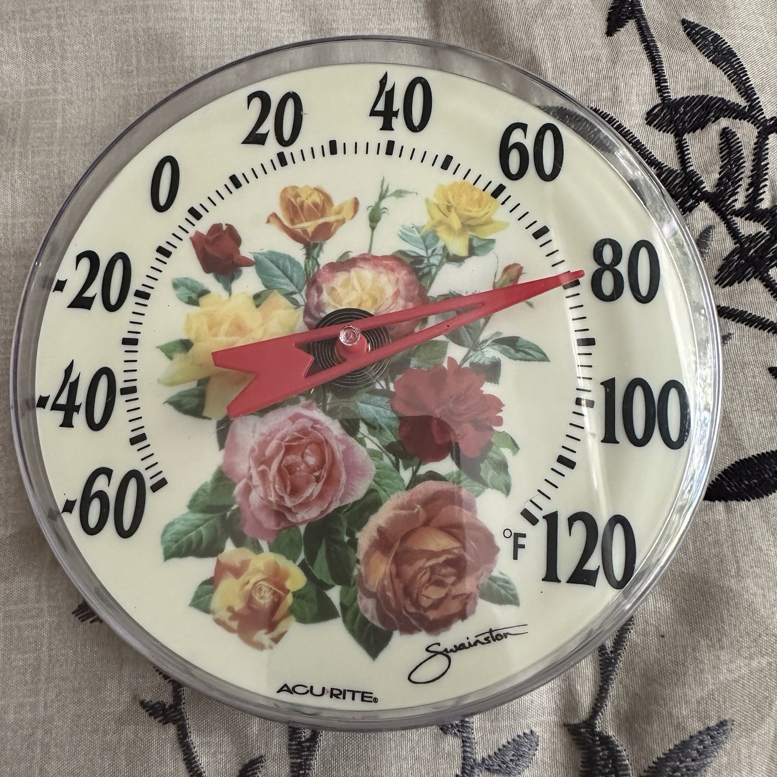 VTG Acurite Thermometer Co Round Wall Dial Floral Rose Art Dutch Farmhouse 5”