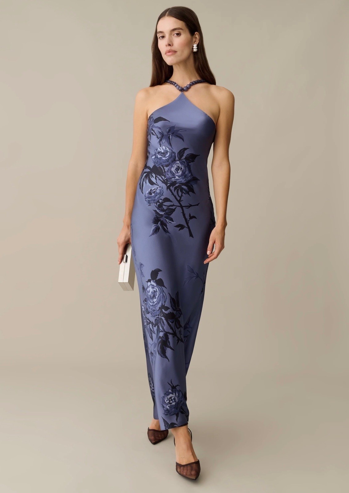 NWT o.p.t By Few Moda Auli Silk Maxi Dress Beaded Neckline Size 8 Dusk Rose