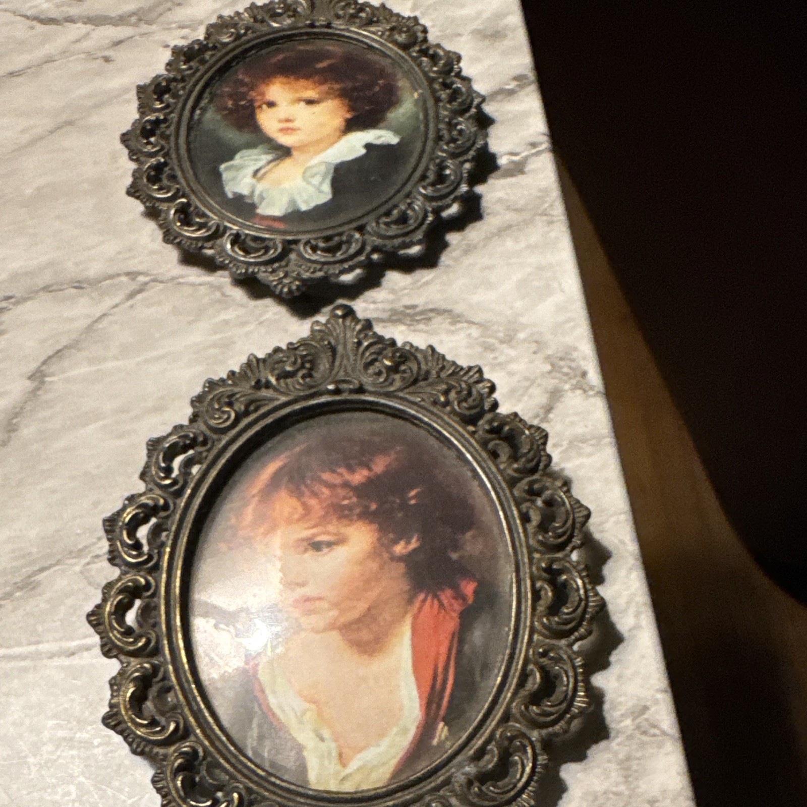 Pair Vintage Italian Brass Oval Miniature Portrait Frames Action Cheswick