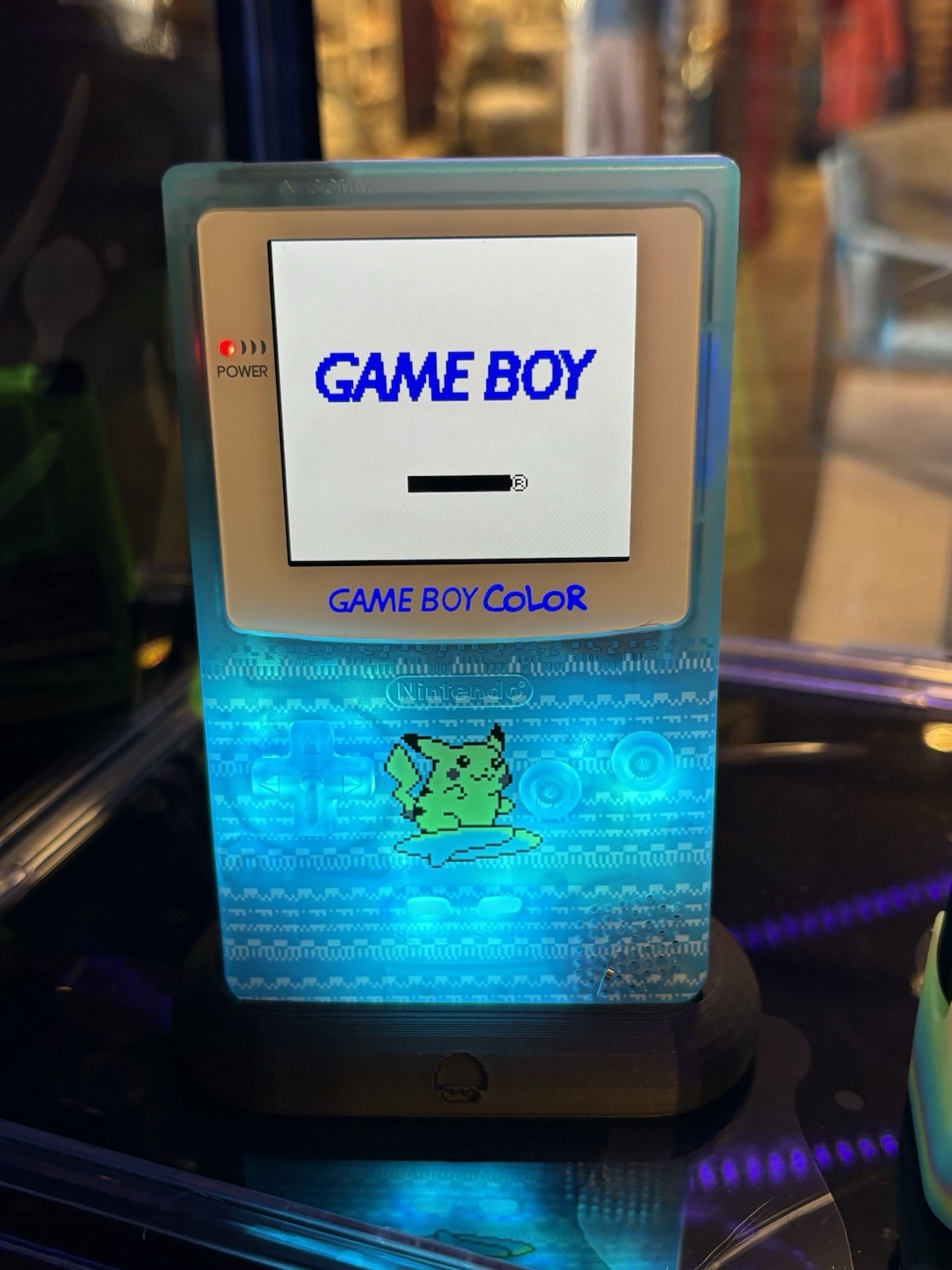 Custom Surfing Pikachu Gameboy Color GBC OLED W/ USBC Charging Battery Custom Surfing Pikachu Gameboy Color GBC OLED W/ USBC Charging Battery