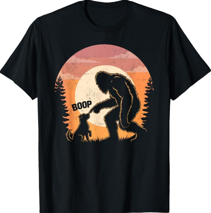 Boop Dog Nose Retro Sunset Funny Sasquatch Meme Dog T-Shirt