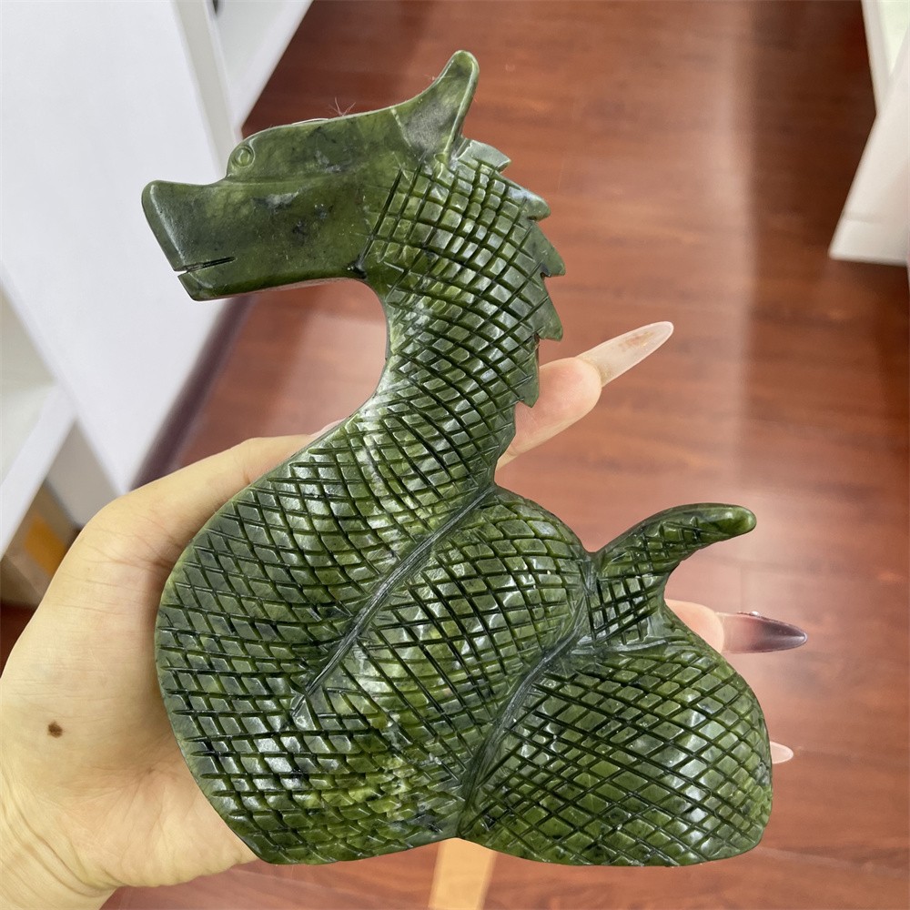 1.8LB 5.9'' Natural Xiuyan Jade Snake Carving Crystal Healing Decor Quartz