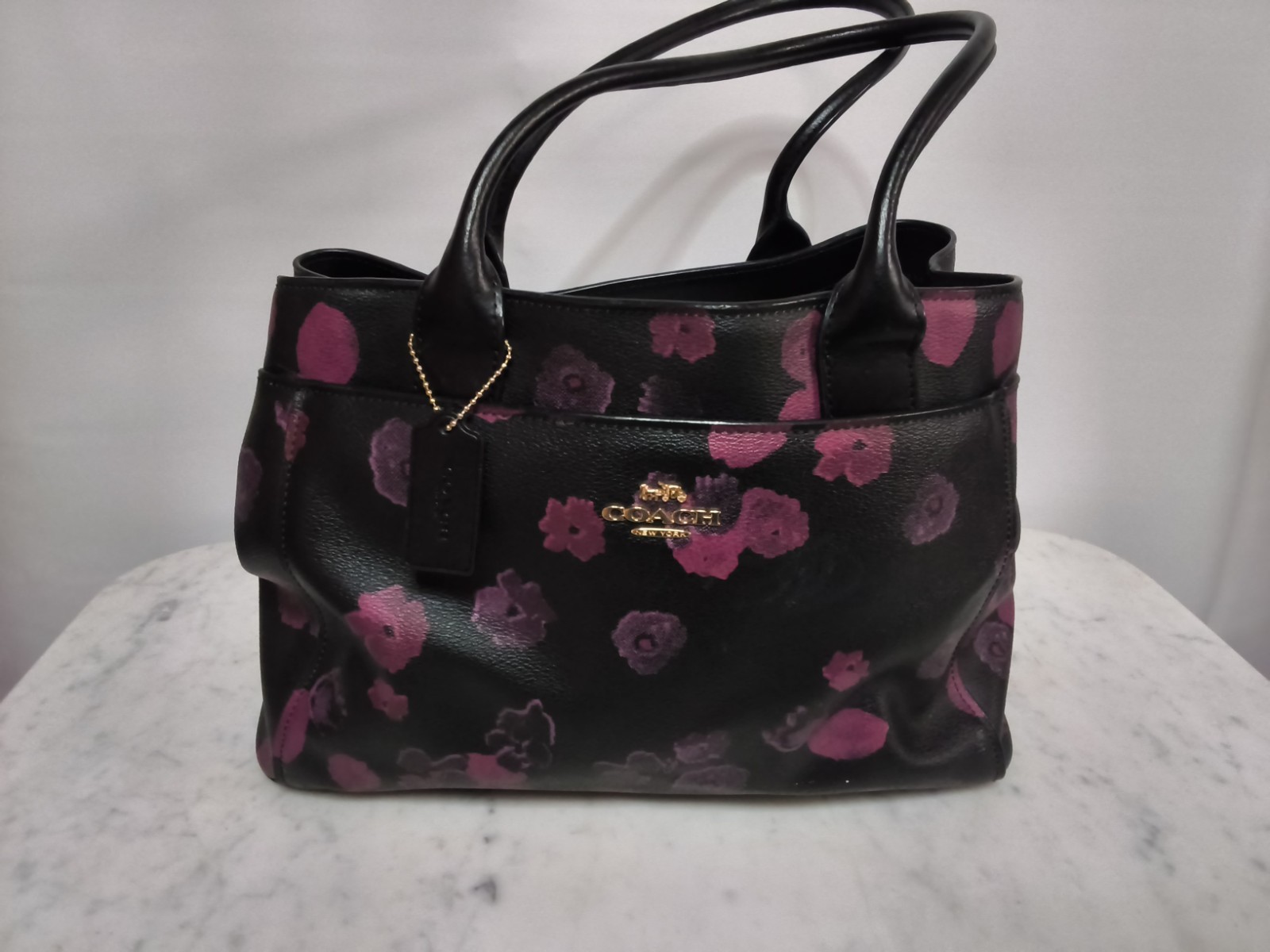Coach Casey Tote Halftone Floral Black Crossgrain Leather Purse Bag F40340 Coach Casey Tote Halftone Floral Black Crossgrain Leather Purse Bag F40340