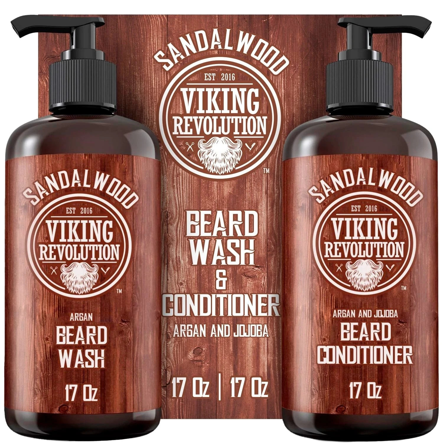 Viking Revolution Beard Wash & Conditioner Set 17oz Sandalwood Argan Jojoba Oils