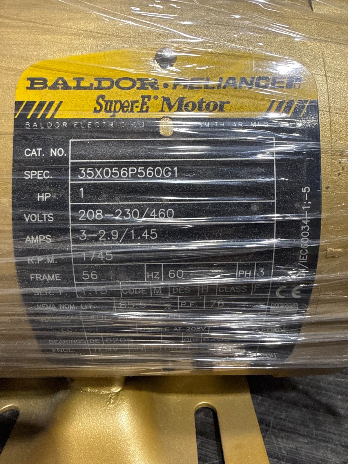 NEW-OPENBOX: BALDOR MOTOR 35X056P560G1/ 1HP/ 3PHASE/ 208-230/460V/60HZ/1745RPM