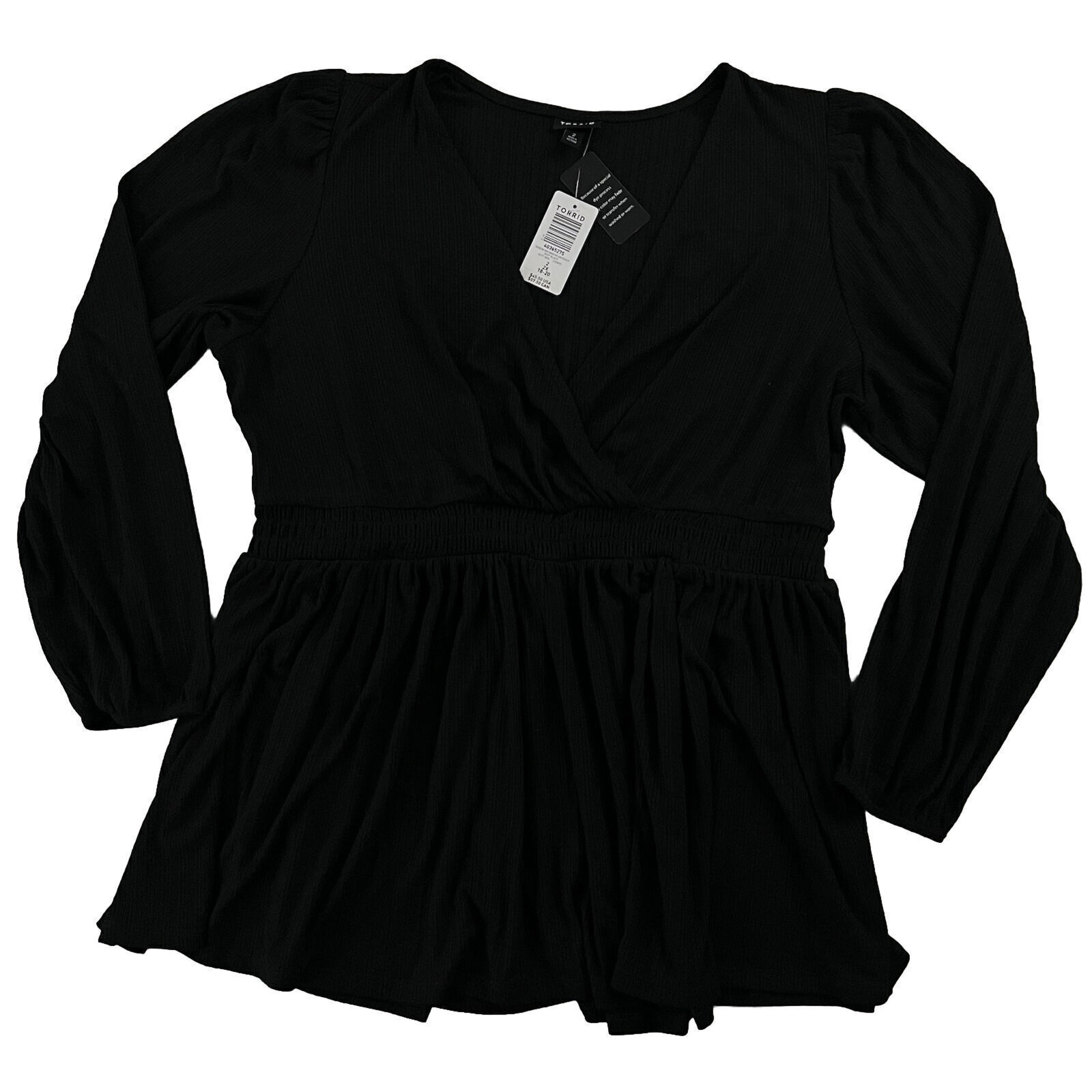New Torrid Black Stripe Texture Cinch Black Tunic Dress Top Shirt-2X Plus-0696