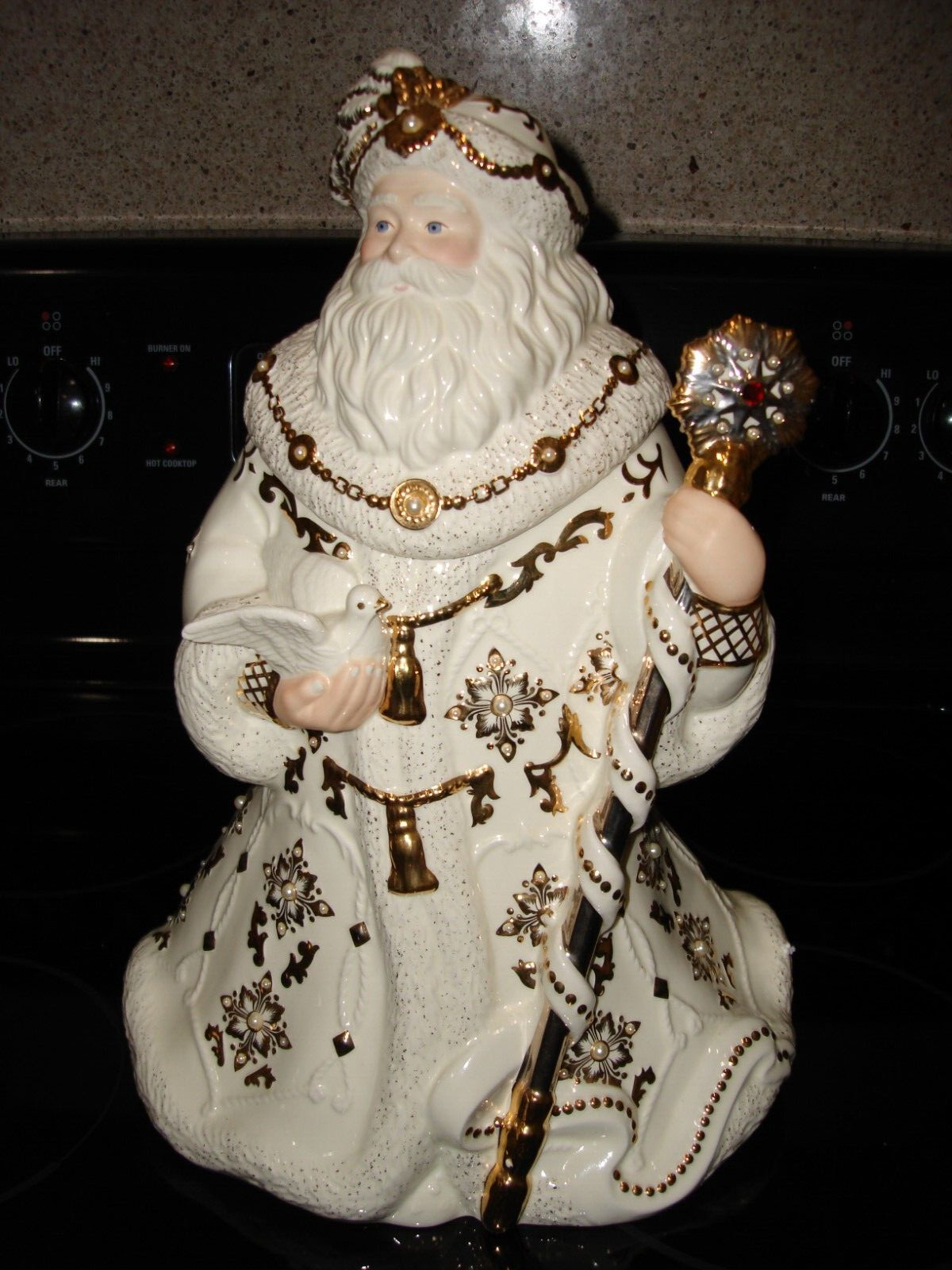 2003 Lenox Porcelain Florentine & Pearl Jeweled Santa Cookie Jar 16\ 2003 Lenox Porcelain Florentine & Pearl Jeweled Santa Cookie Jar 16\