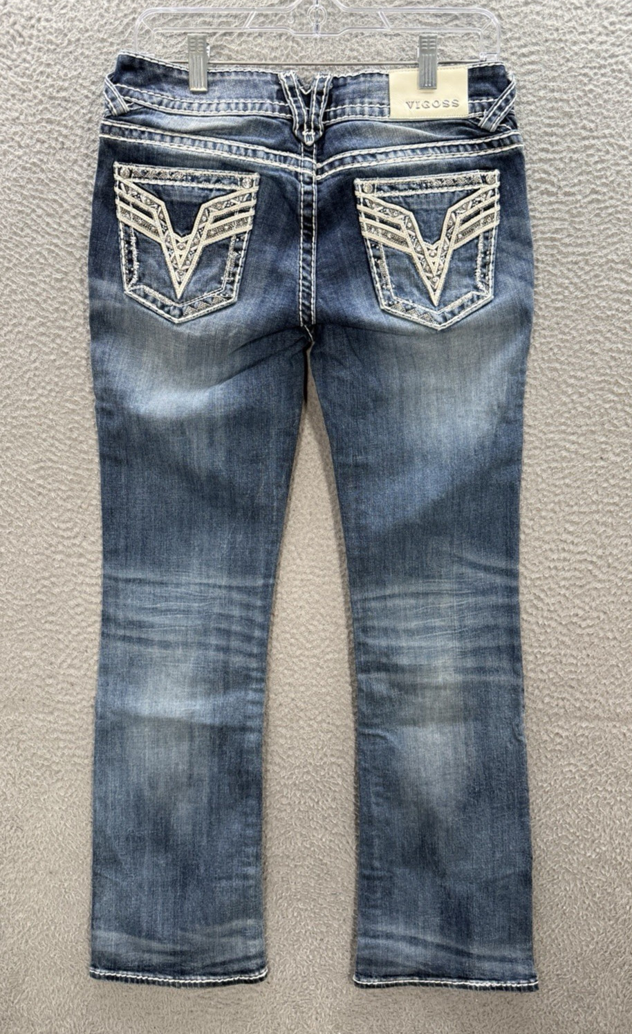 Vigoss Jeans Womens 29 Blue The Chelsea Boot Cut Stretch Thick Stitch Distressed
