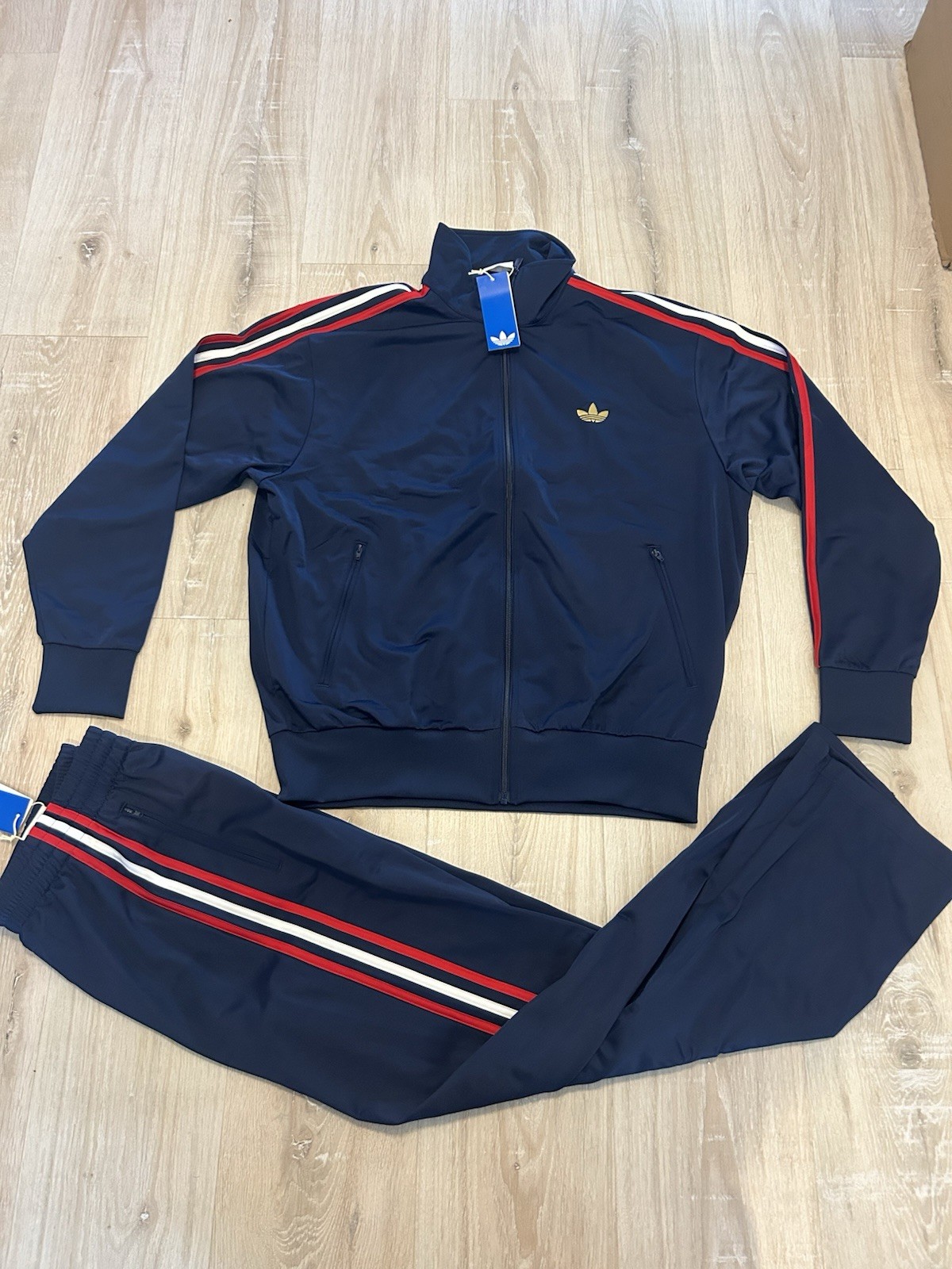 adidas Mens Firebird Set Top Bottom FIFA USA Blue Gold Jacket Pants