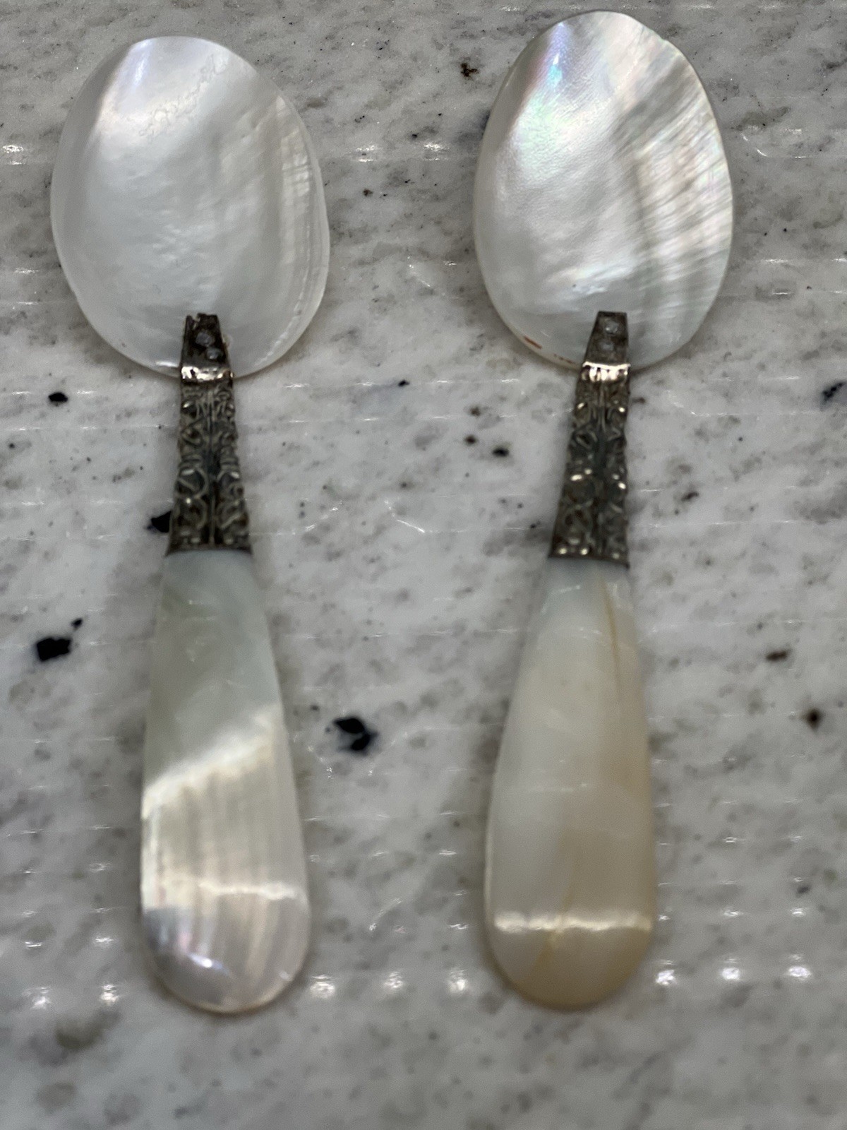 Pair Mother of Pearl Sterling Spoons Pair Mother of Pearl Sterling Spoons