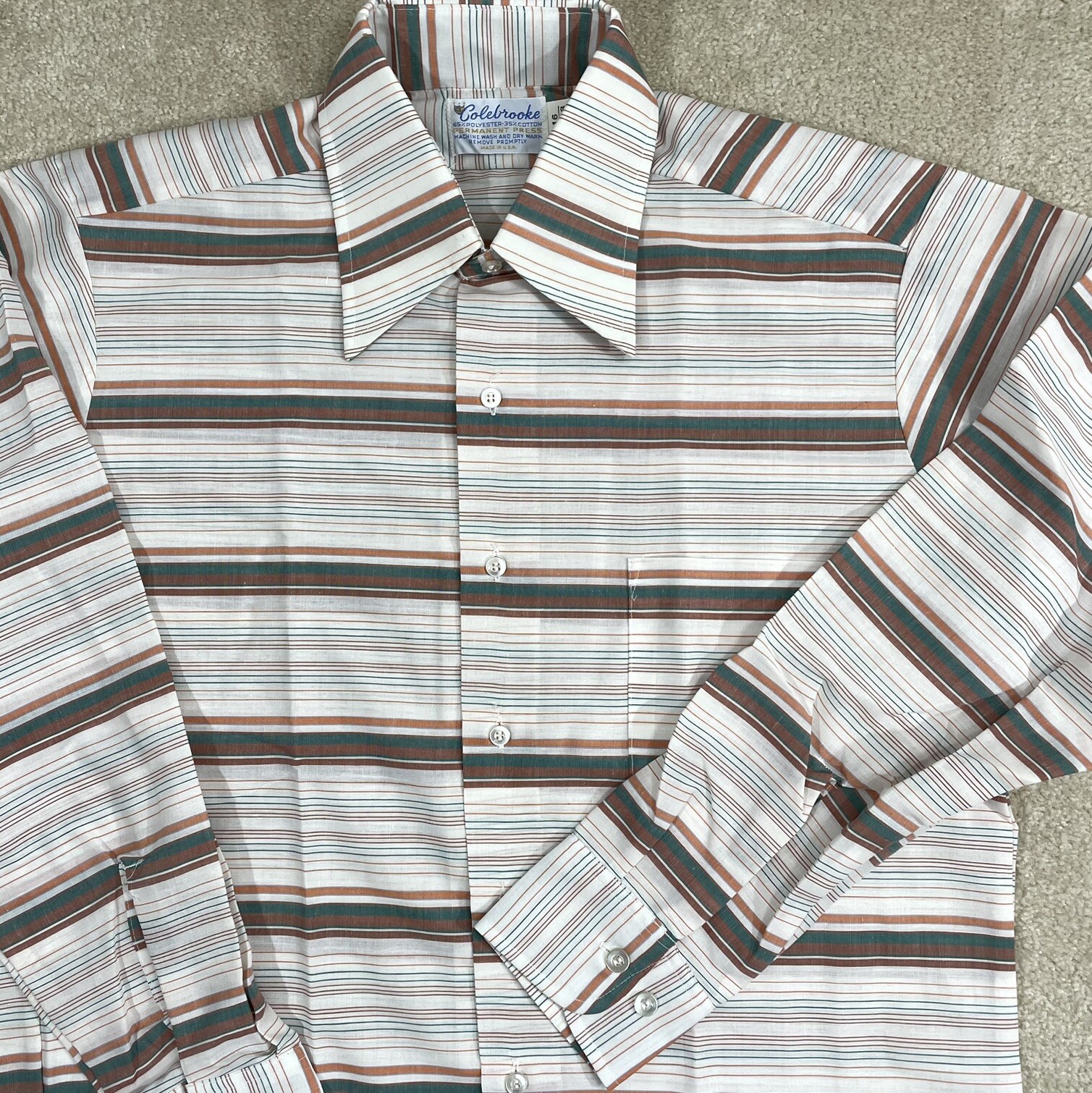 Vintage Colebrooke Permanent Press Striped Collared Shirt Mens 16 32-33 60s 70s Vintage Colebrooke Permanent Press Striped Collared Shirt Mens 16 32-33 60s 70s