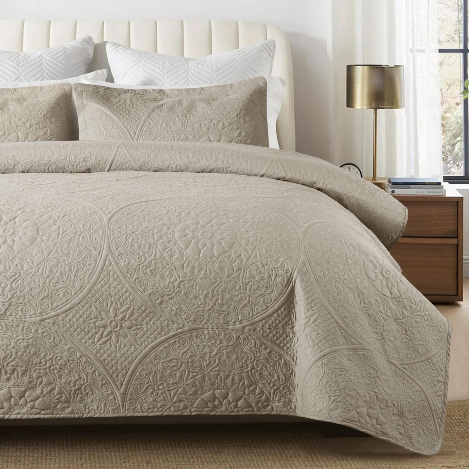 Luxury Bedspread Set 3 Piece Quilted Coverlet Bed Throw Queen King Size Bedding