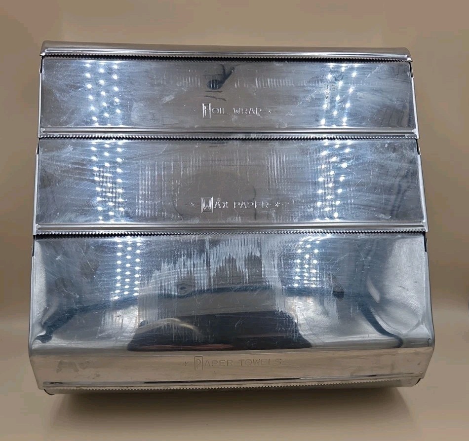 Vintage Garner Ware Metal Foil Wax Paper Towels Saran Dispenser Holder 4 Tier