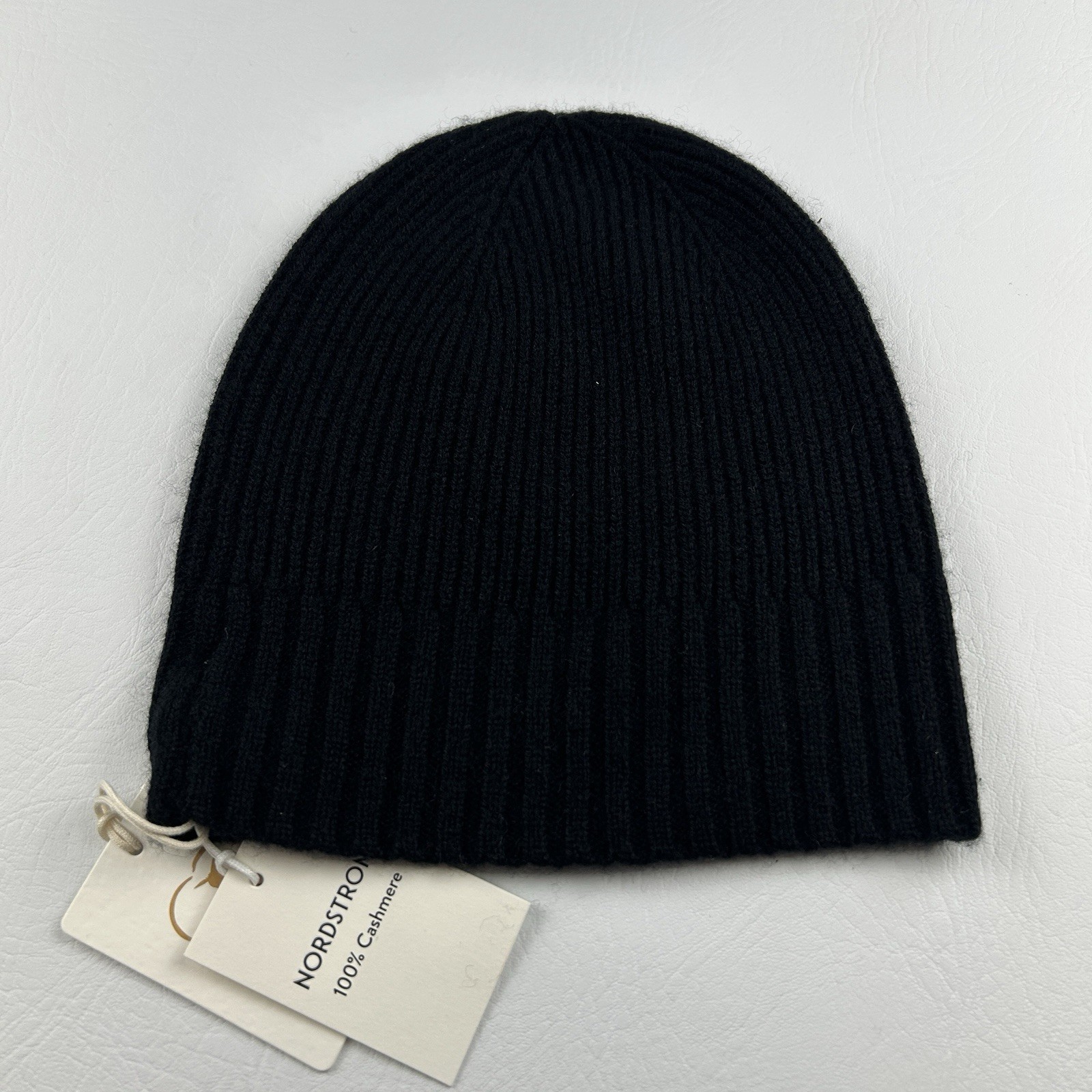 Nordstrom 100% Cashmere Rib Knit Beanie Hat Black One Size Soft Luxury NWT