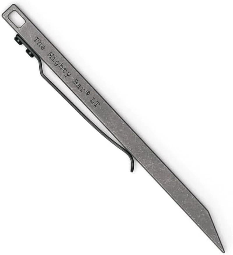 The Mighty Bar LT Long Titanium Edition Pry Bar Tool Stainless Steel Pocket Clip The Mighty Bar LT Long Titanium Edition Pry Bar Tool Stainless Steel Pocket Clip