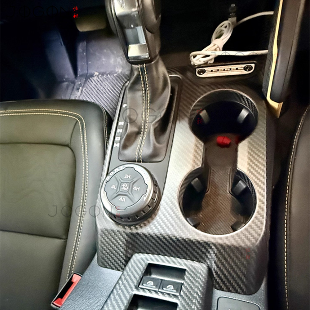 Matte Carbon For Ford Bronco Raptor 2025+ Console Gear Shifter Cup Holder Trim