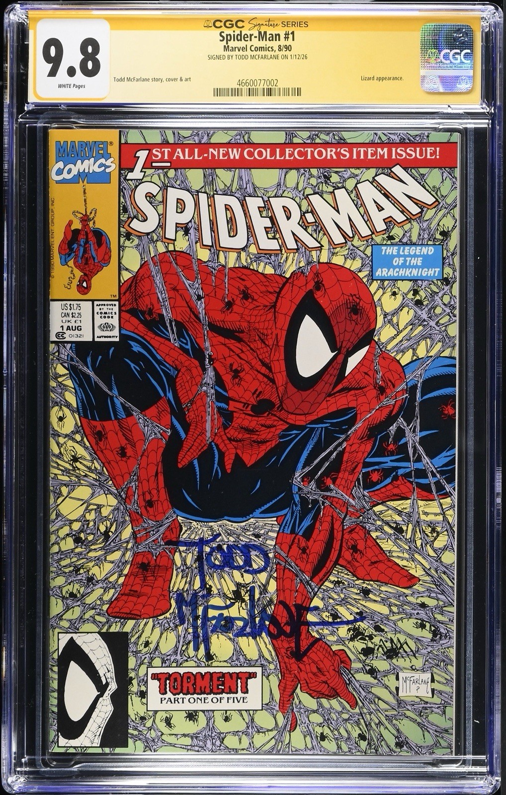 Spider-man 1 Cgc 9.8 Signed Signature Series Todd McFarlane 1990 Regular Cover A