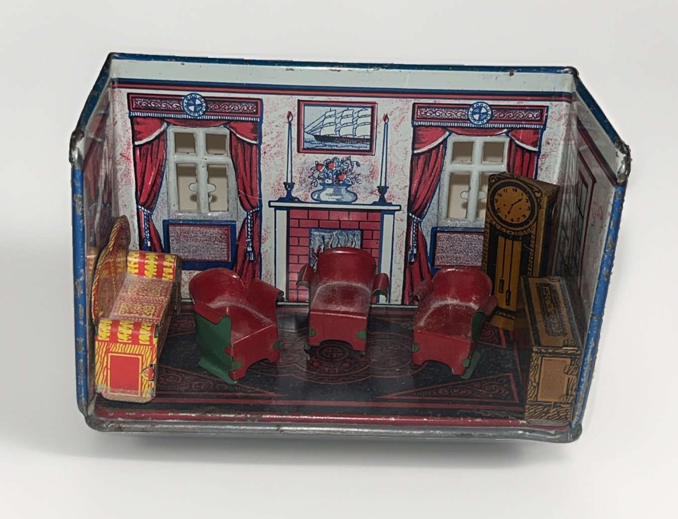 Vintage Marx Living Room Diorama “Newly Wed Series” Tin Litho Set & Accessories Vintage Marx Living Room Diorama “Newly Wed Series” Tin Litho Set & Accessories