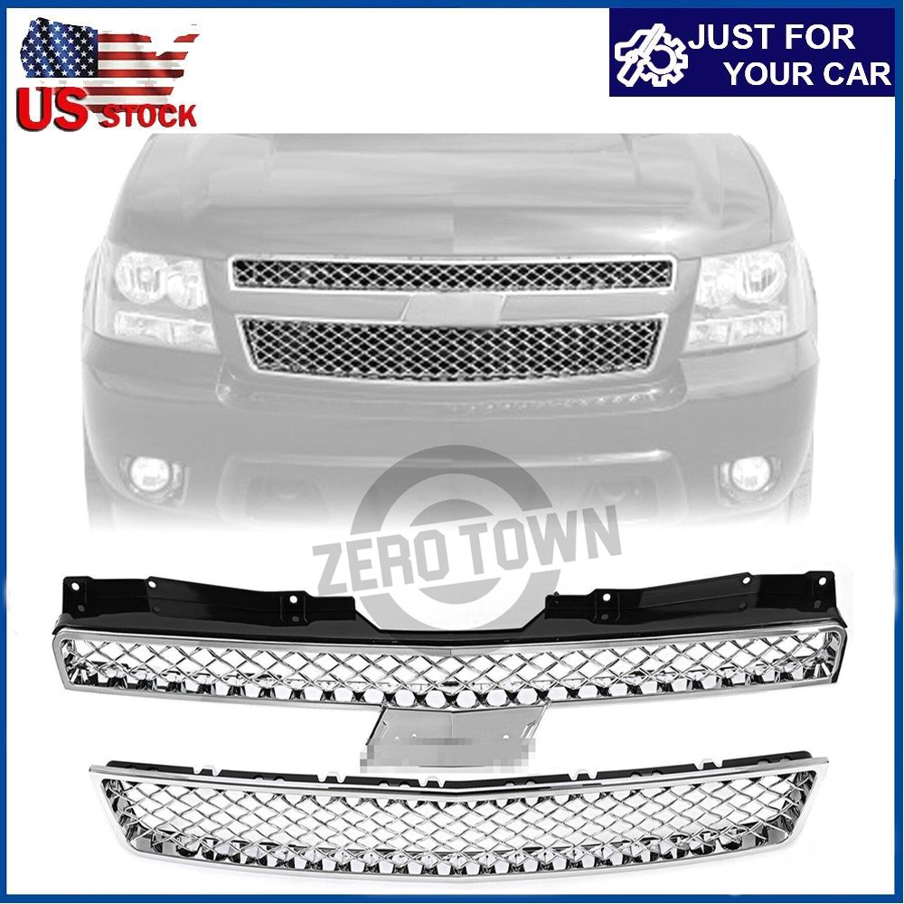 Chrome For Chevy Tahoe/Suburban LTZ 1500 2500 Grille 2007-2013 14 Upper Lower
