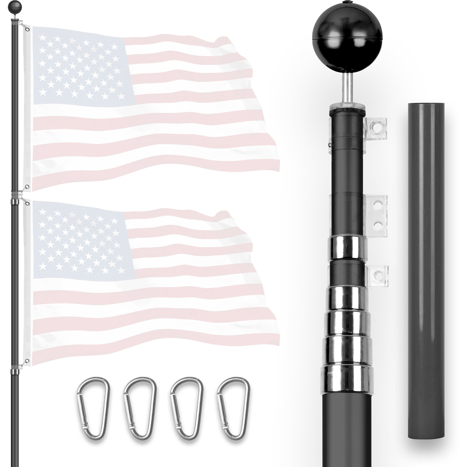 NEW G128 25Ft Telescoping Aluminum Black Flagpole (Flag NOT Included)