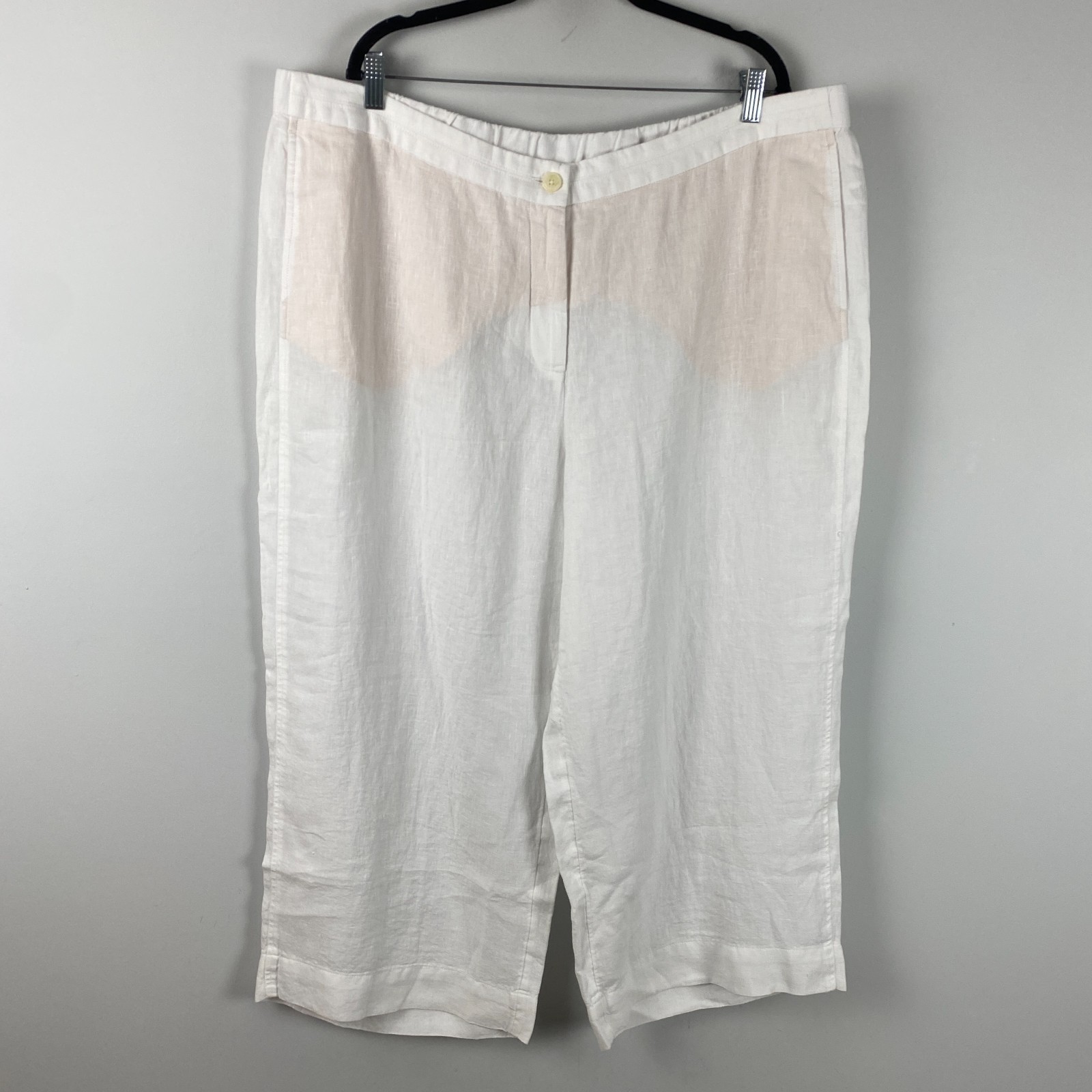 J. Jill Love Linen Wide Leg Cropped Pants Size 3X White Elastic Waist