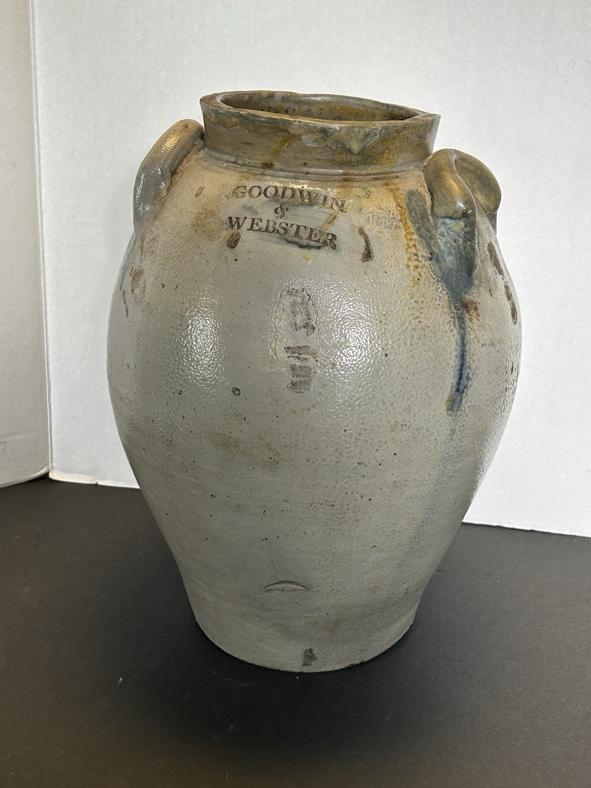 Early 19th Century Goodwin & Webster Salt-Glazed Stoneware Pottery Ovoid Jar