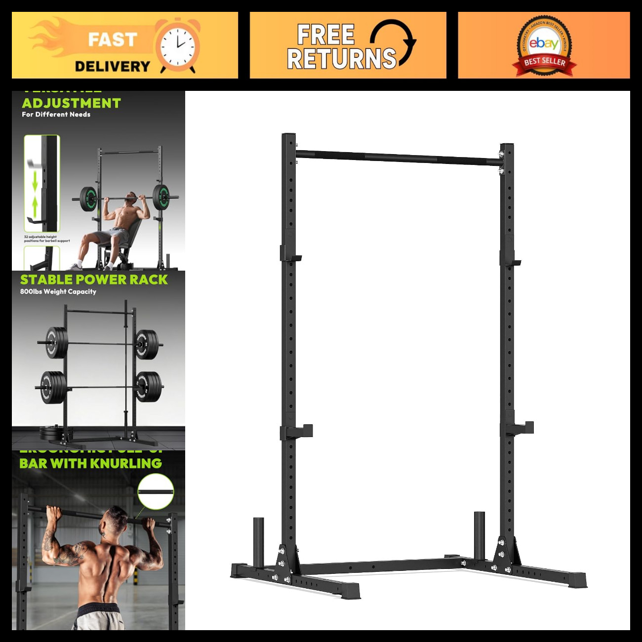 800lb Adjustable Squat Rack with Pull-Up Bar - Heavy Duty Home Gym Equipment 800lb Adjustable Squat Rack with Pull-Up Bar - Heavy Duty Home Gym Equipment