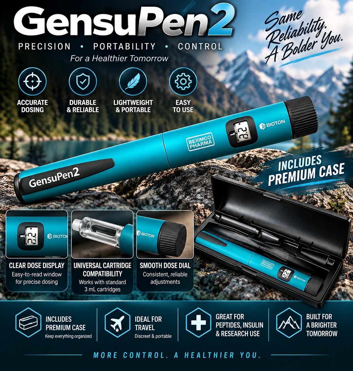GensuPen 2  Automatic Injection Pen Reusable New BLUE