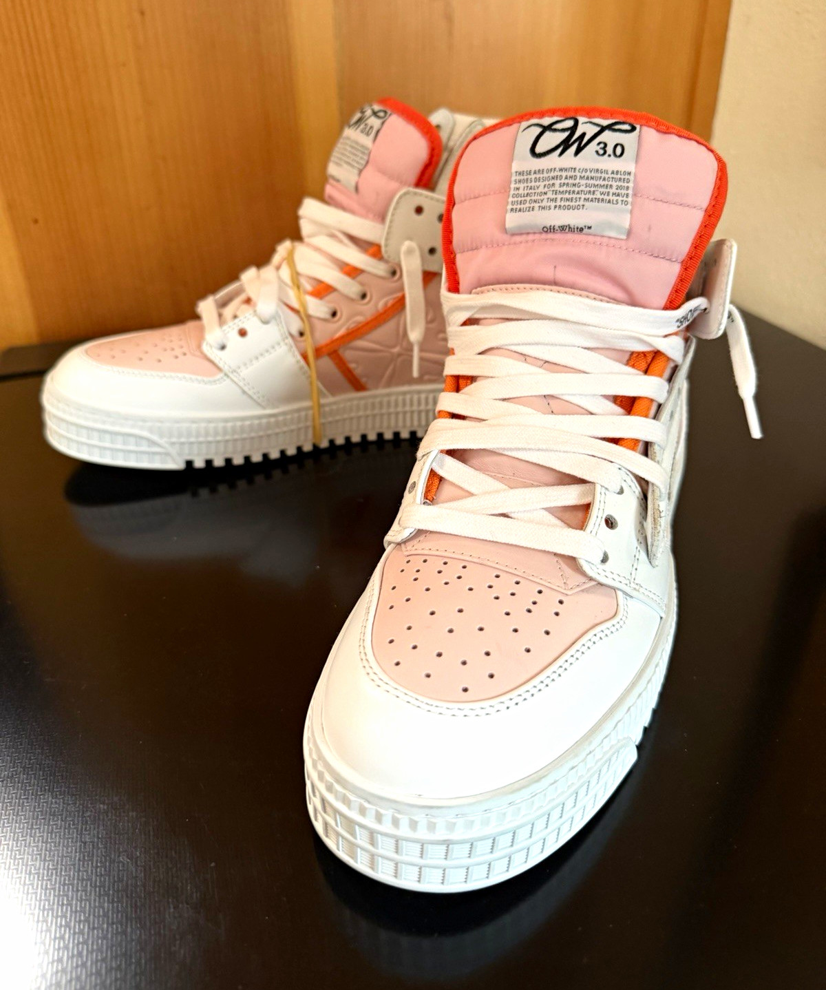 Off-White Unisex High Top Lace-Up Athletic Sneakers Rubber Outsole White/Pink