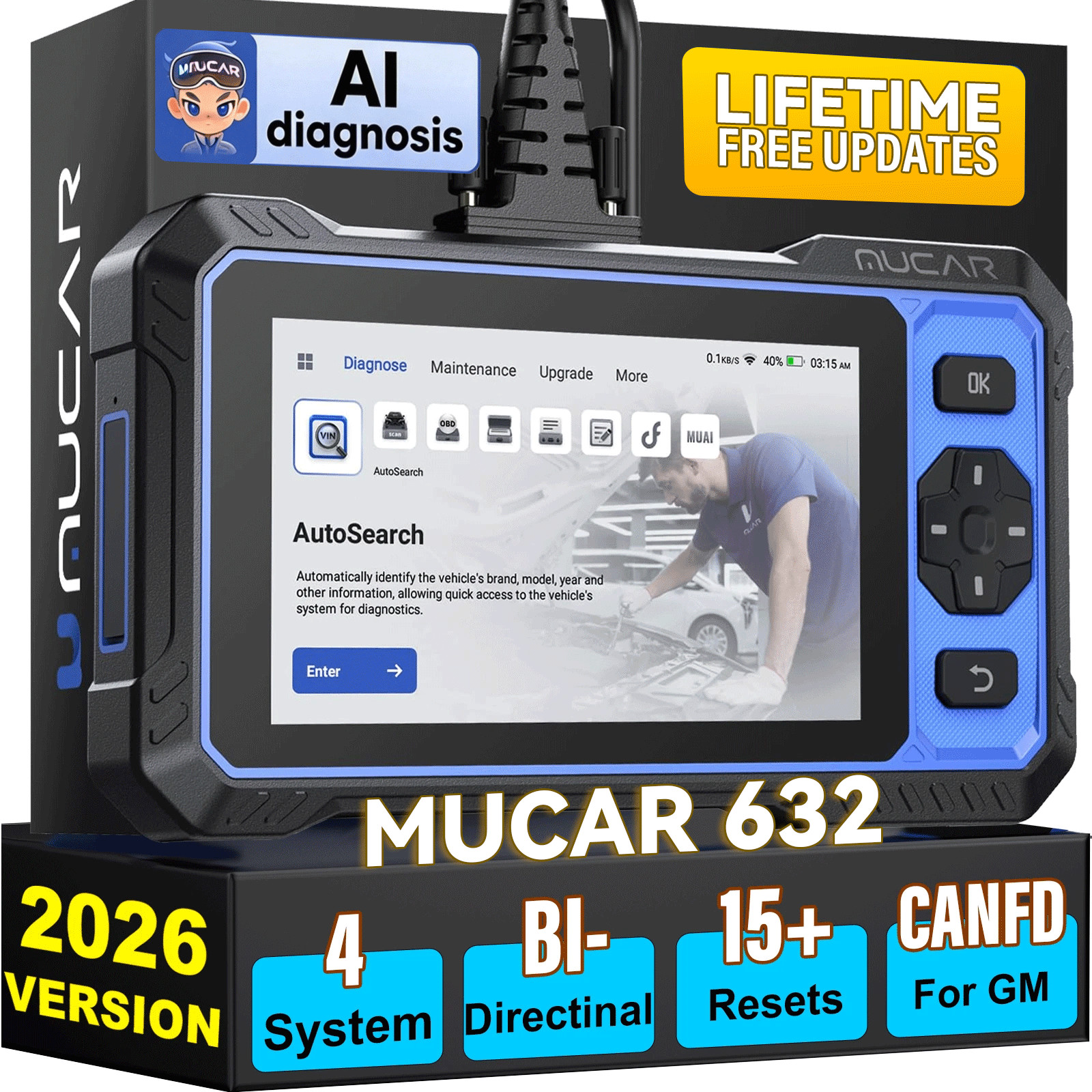 🔝2026 MUCAR 632 Lifetime Free Update Scanner Bidirectional All System Scan Tool