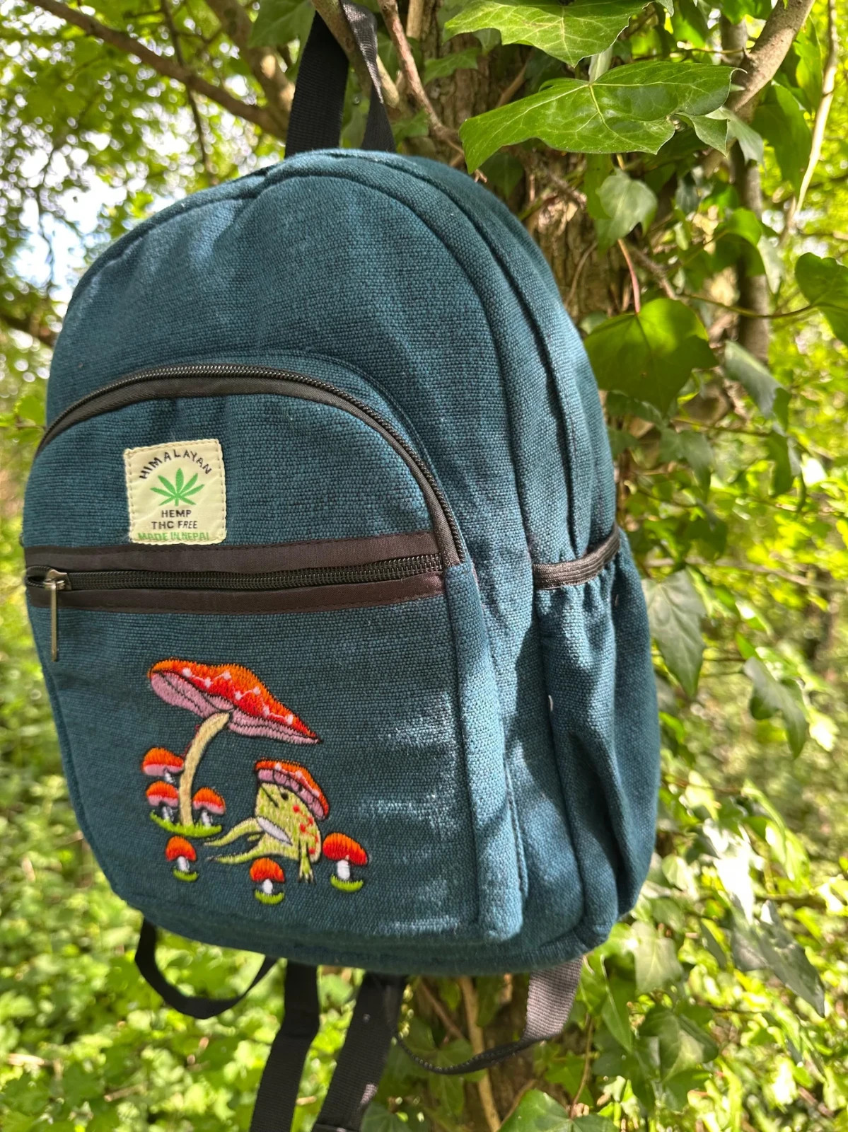 Handmade Himalayan Hemp  Cotton Large Backpack - Embroidery Mushroom Design