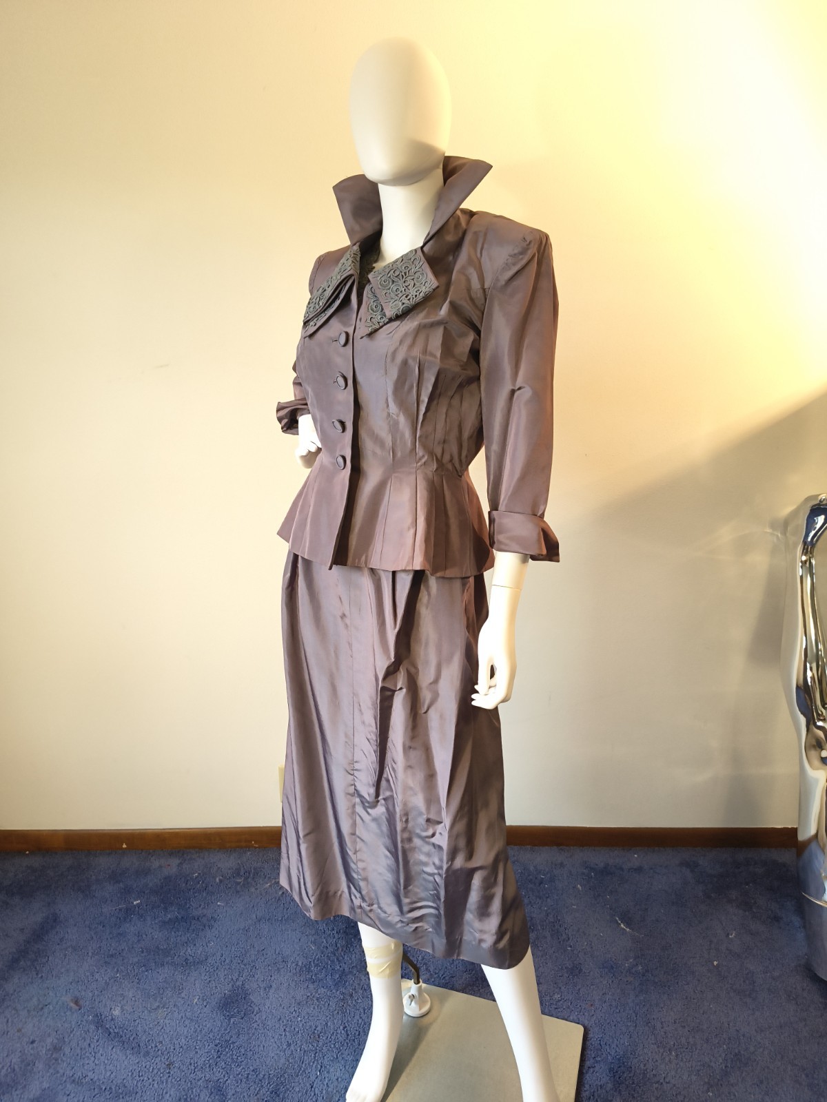 Vintage 50\'s Parness Feinstein 2pc Purple  Sharkskin Taffeta Cocktail Dress