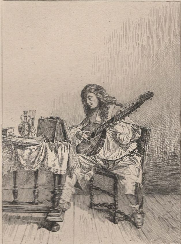 Original Etching Ernest Meissonier The Guitar Player Léon Gaucherel 19th C