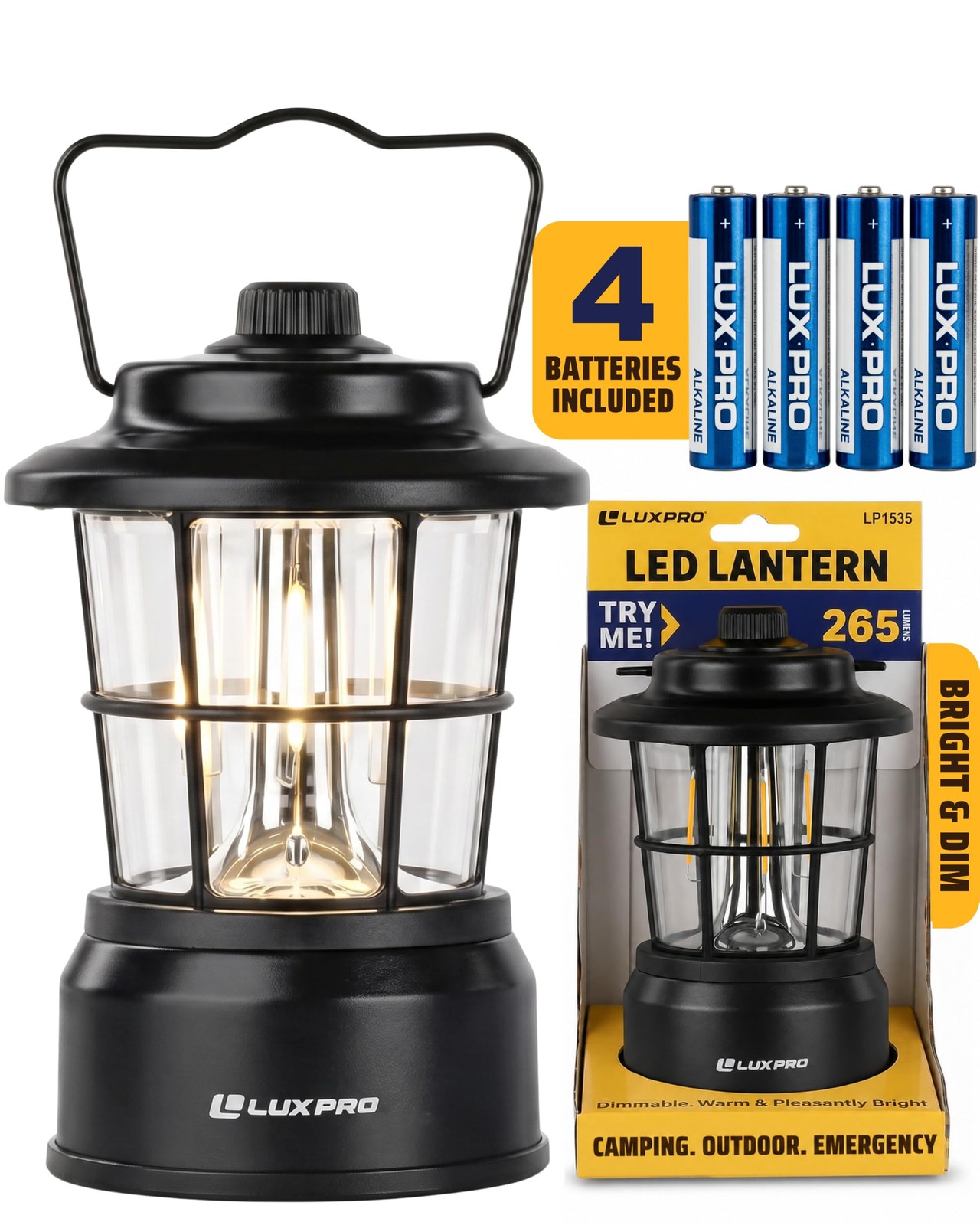 LUXPRO Retro Outdoor Lantern, Battery Lamp Camping Lantern Pack of 1, Black