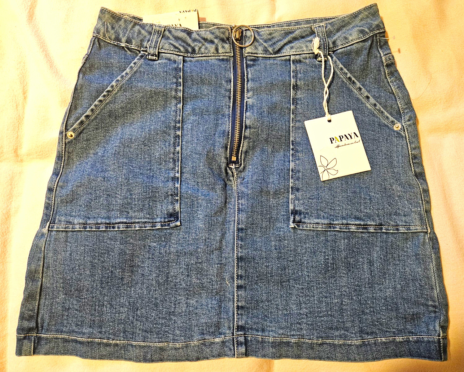 Papaya Jeans Women\'s Blue Denim Mini Skirt Size L Regular Front Zip Pockets