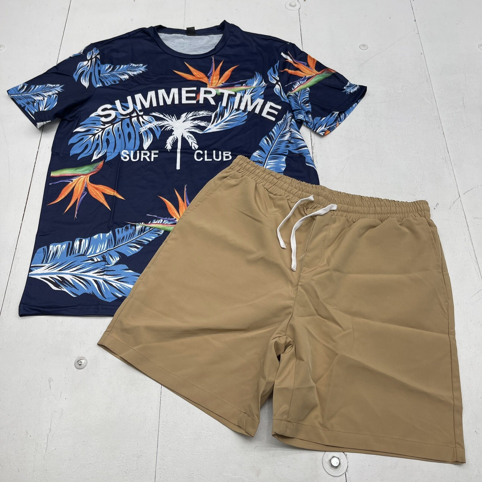 SHEIN Navy Blue Summer Time Surf Tee With Shorts Set Mens Size Large New