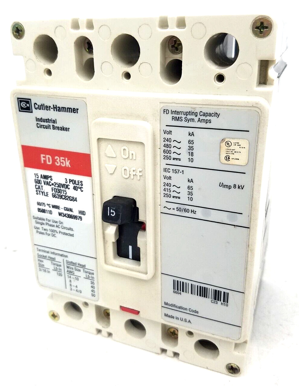 FD3015 Cutler-Hammer 15 Amp 600 VAC Circuit Breaker - Next Day Option