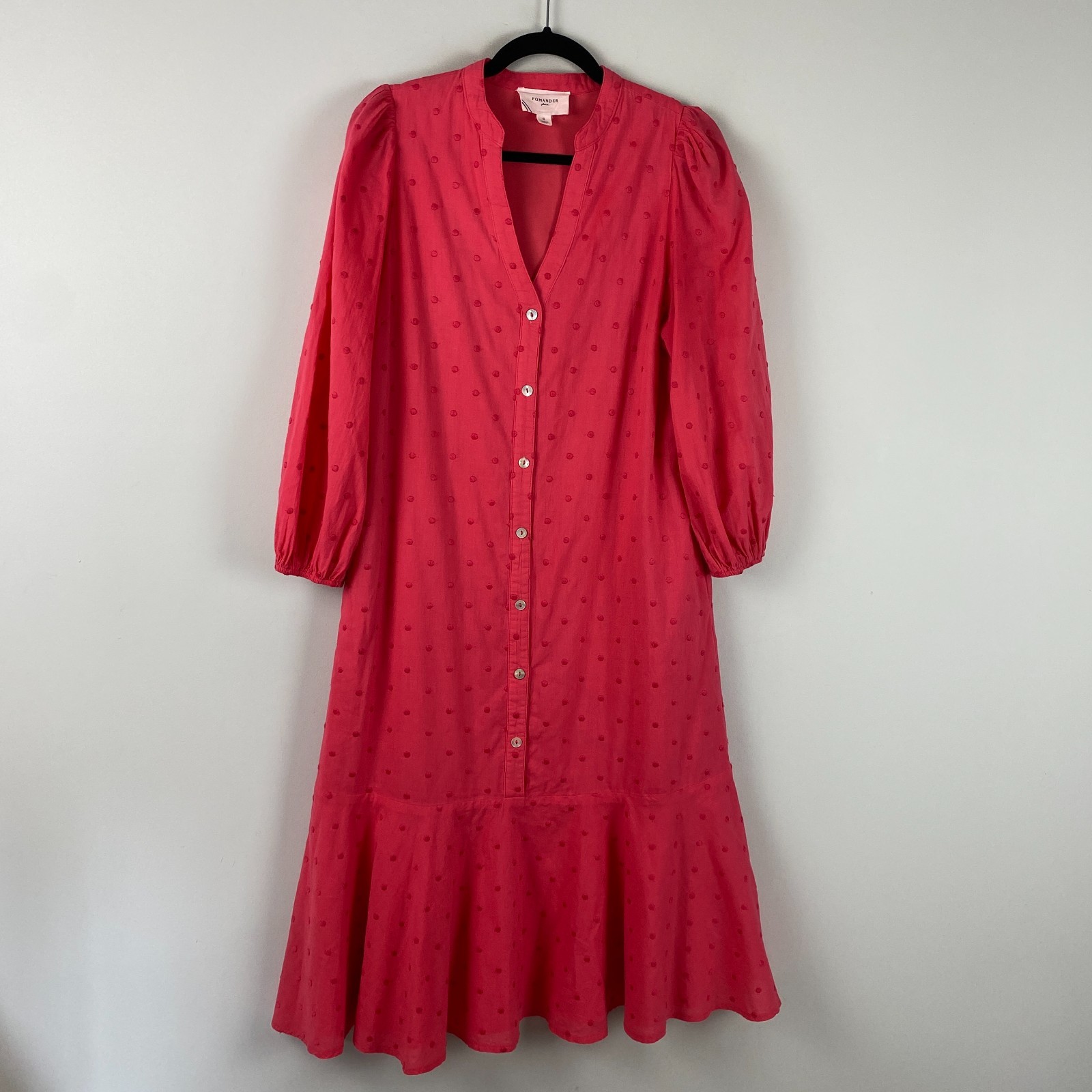 Pomander Place by Tuckernuck Rosso Red Leila Midi Dress Cotton Swiss Dot Small