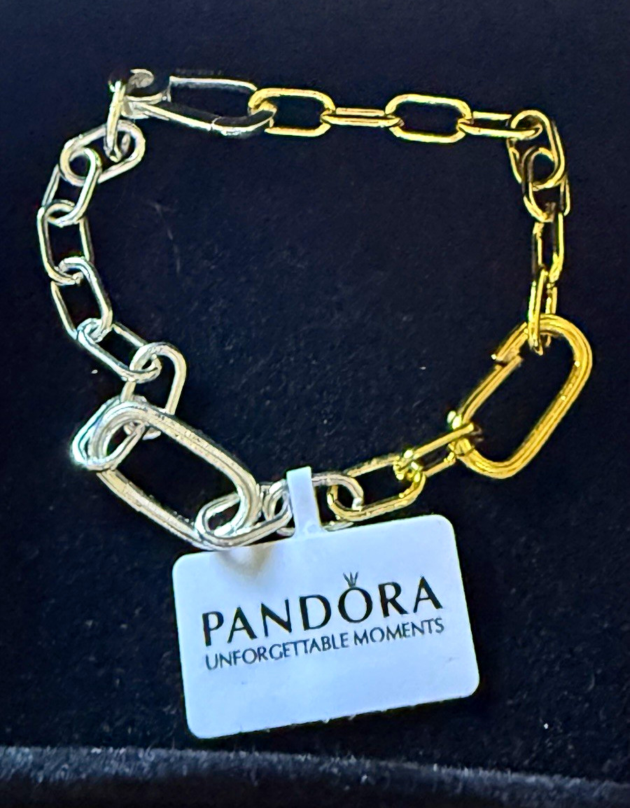 PANDORA Unforgettable Moments Multi-Tone Silver/Gold Chain Charm Bracelet w/Box