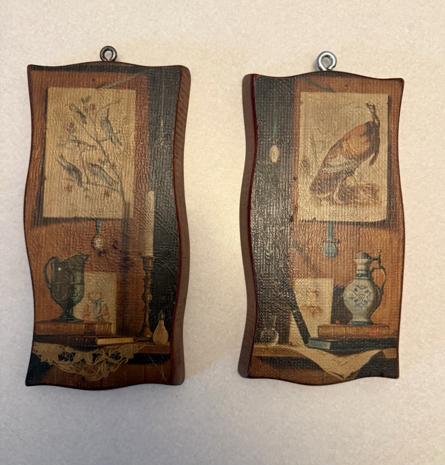 Vintage Wood Wall Plaques Set 2 American Still Life Rustic Cabin Decor