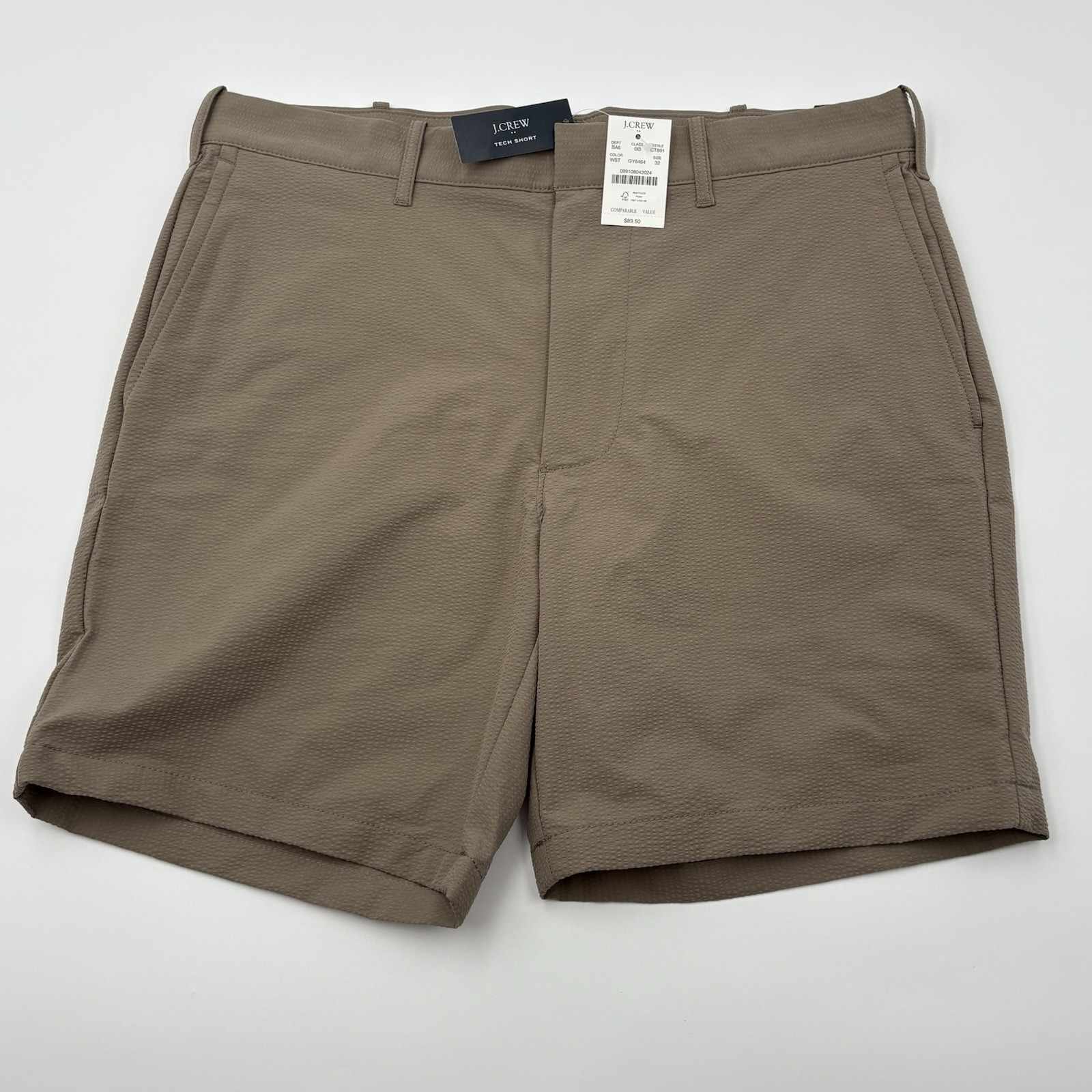 J.Crew Tech Short Mens 32 Brown Golf Athletic Shorts Seersucker NWT 7\