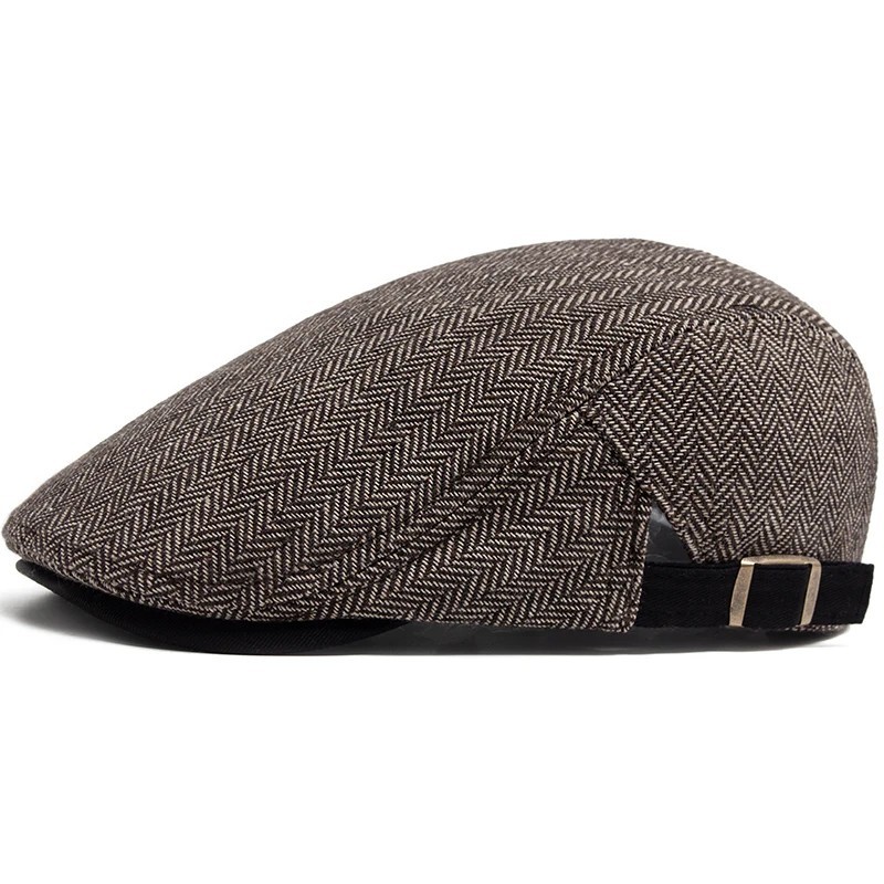 Men Women Herringbone Beret Hat Vintage Newsboy Flat Cap Adjustable Retro